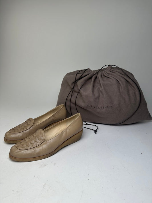 Vintage Bottega Veneta Leather Loafers Beige EU36.5 Woven