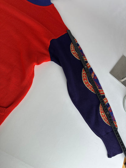 Vintage Gianni Versace Turtle Neck Sweater M Red Blue Black