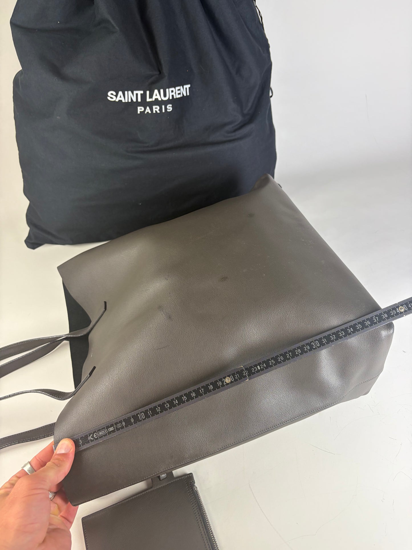 Vintage Saint Leather Tote Bag Black Silver