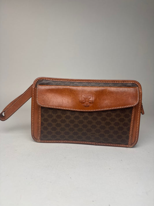 Pochette vintage en cuir monogramme Triomphe de Céline Paris marron