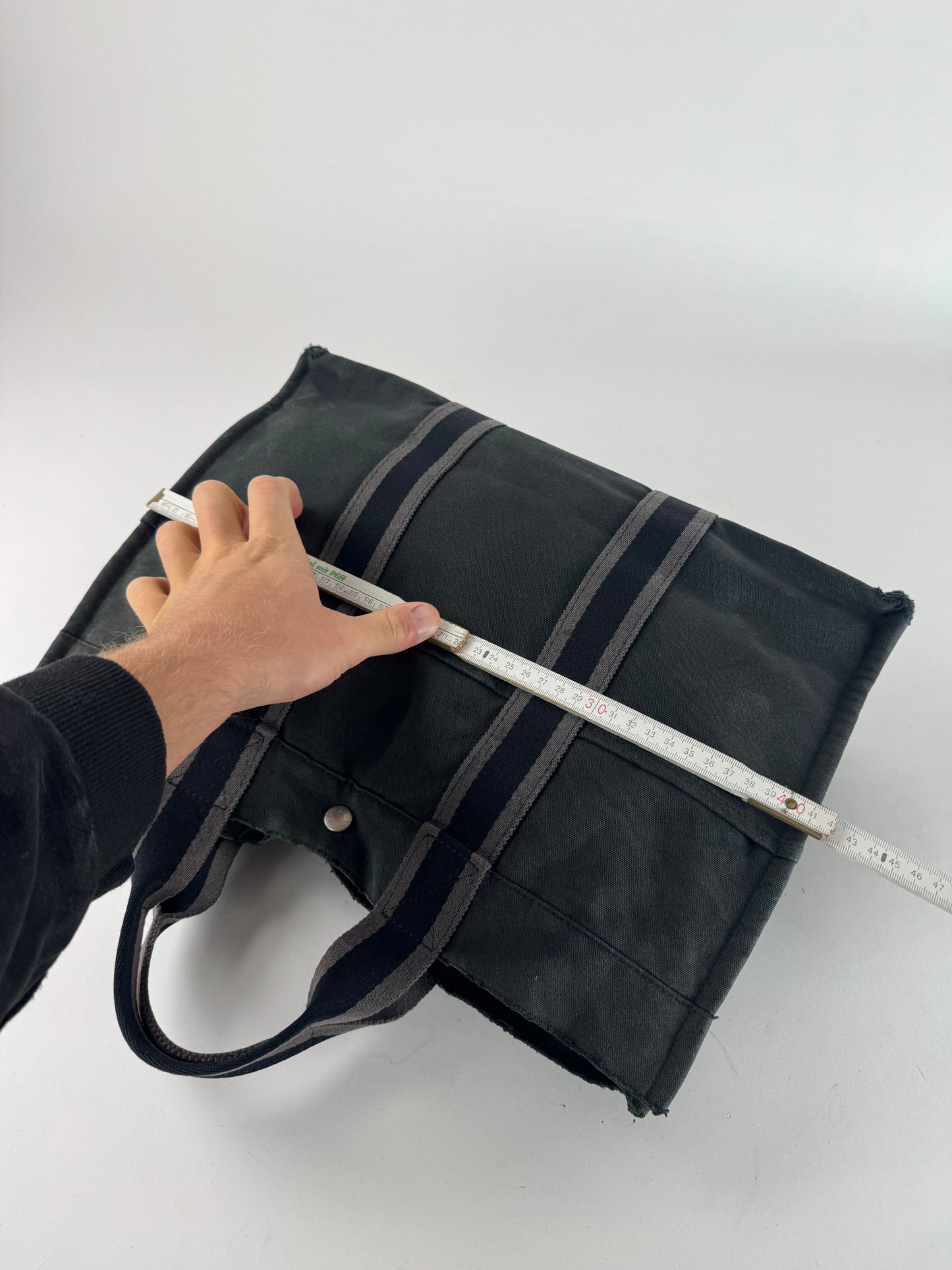 Vintage Hermes Canvas Tote Bag Black Grey