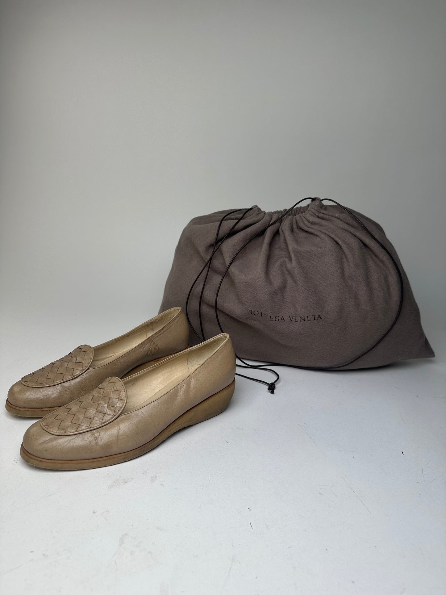 Vintage Bottega Veneta Leather Loafers Beige EU36.5 Woven