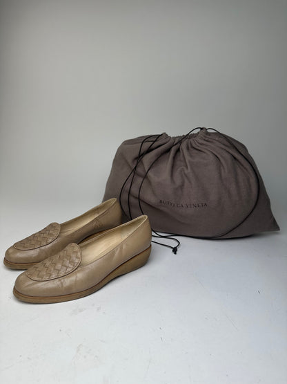 Vintage Bottega Veneta Leather Loafers Beige EU36.5 Woven