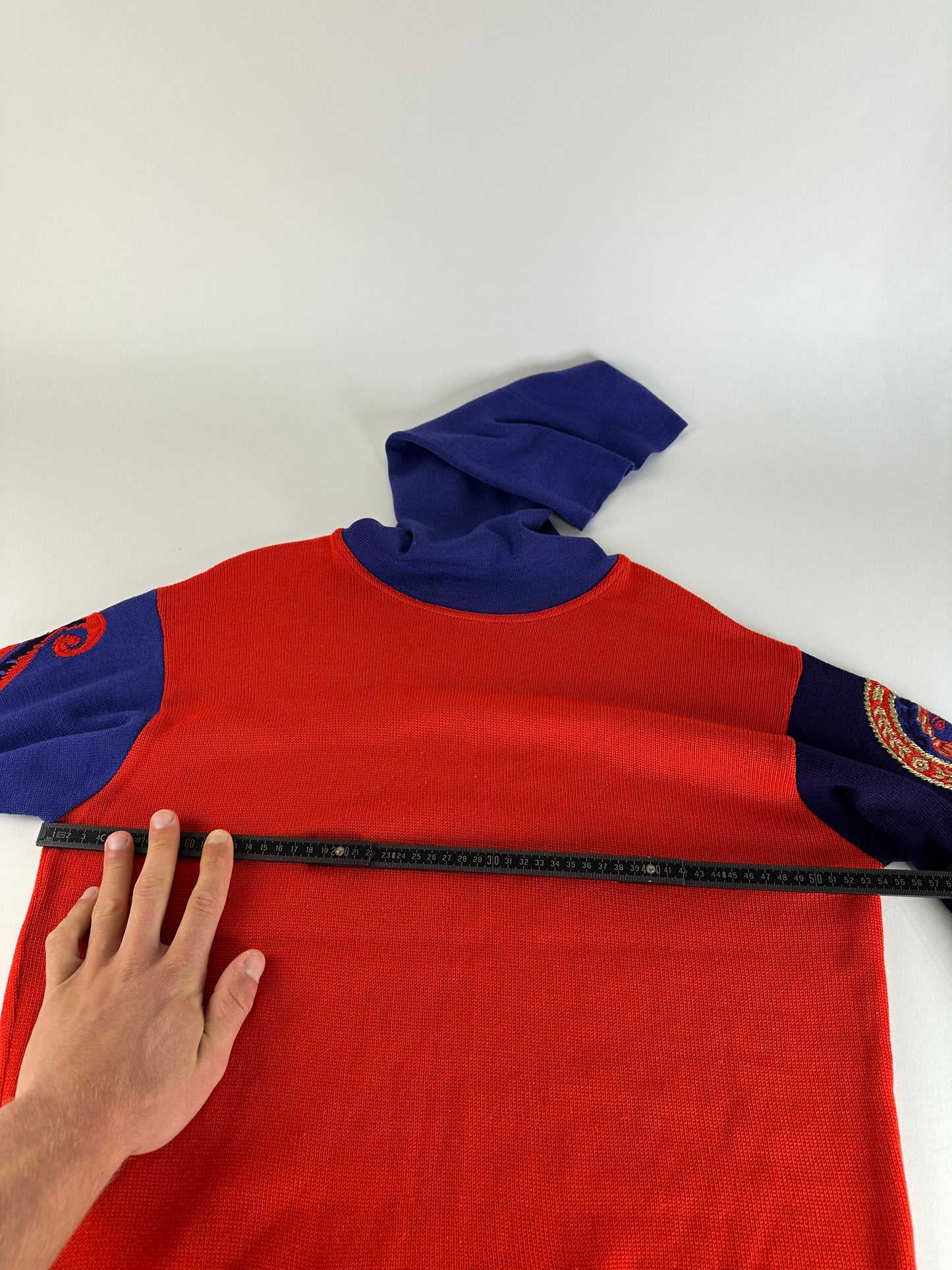Vintage Gianni Versace Turtle Neck Sweater M Red Blue Black