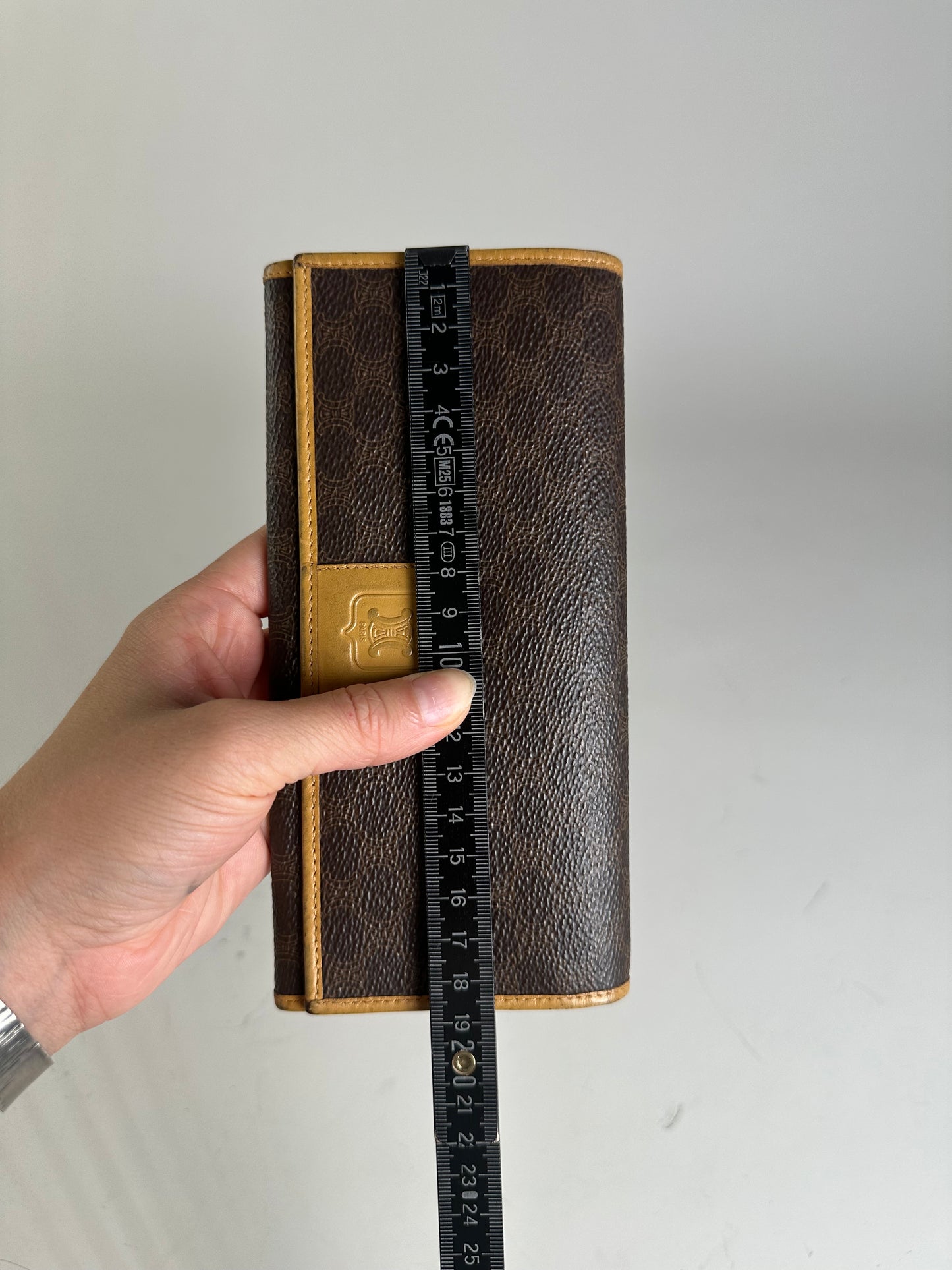 Vintage Celine Coated Canvas Wallet Brown Beige Gold