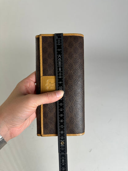 Vintage Celine Coated Canvas Wallet Brown Beige Gold
