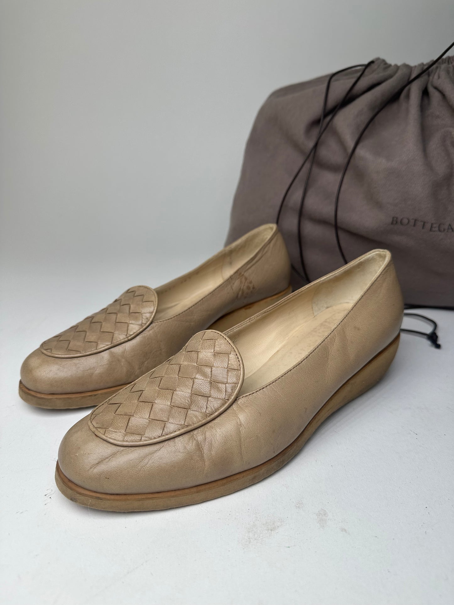 Vintage Bottega Veneta Leather Loafers Beige EU36.5 Woven