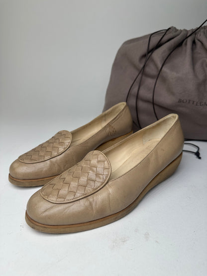 Vintage Bottega Veneta Leather Loafers Beige EU36.5 Woven