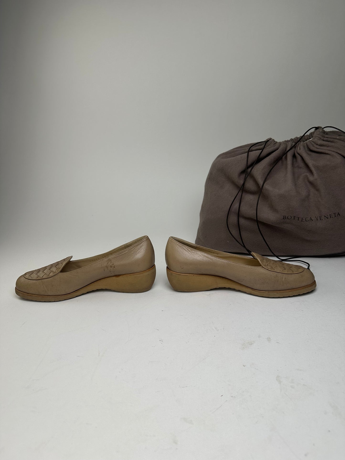 Vintage Bottega Veneta Leather Loafers Beige EU36.5 Woven