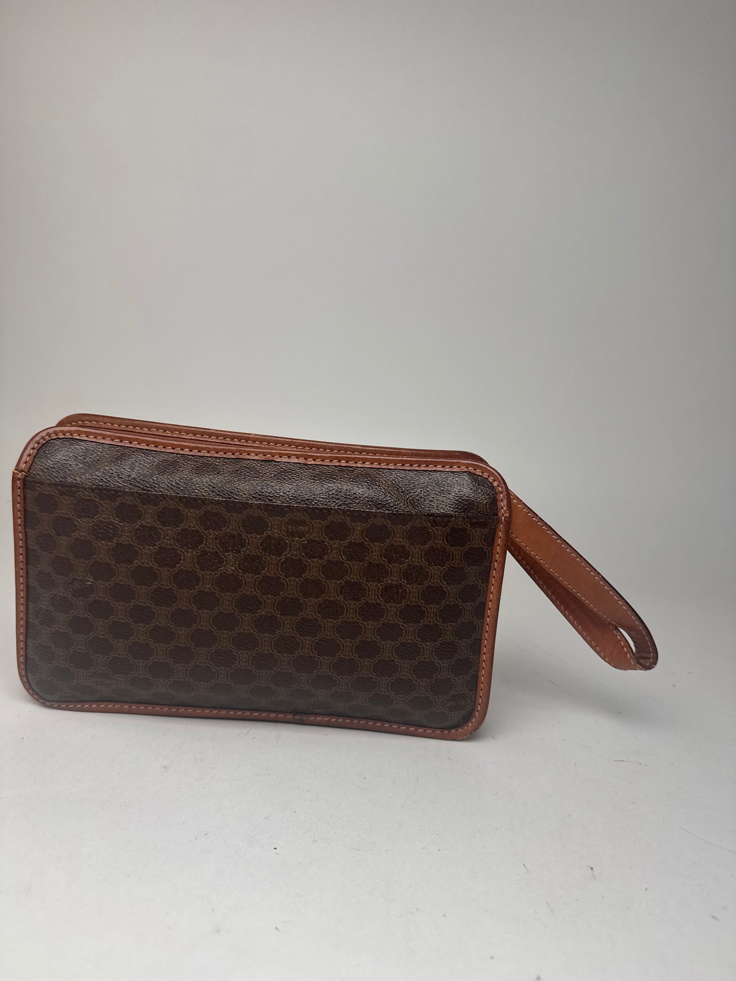 Pochette vintage en cuir monogramme Triomphe de Céline Paris marron