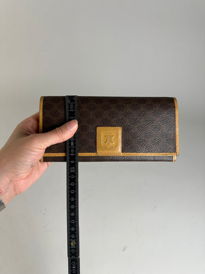 Vintage Celine Coated Canvas Wallet Brown Beige Gold