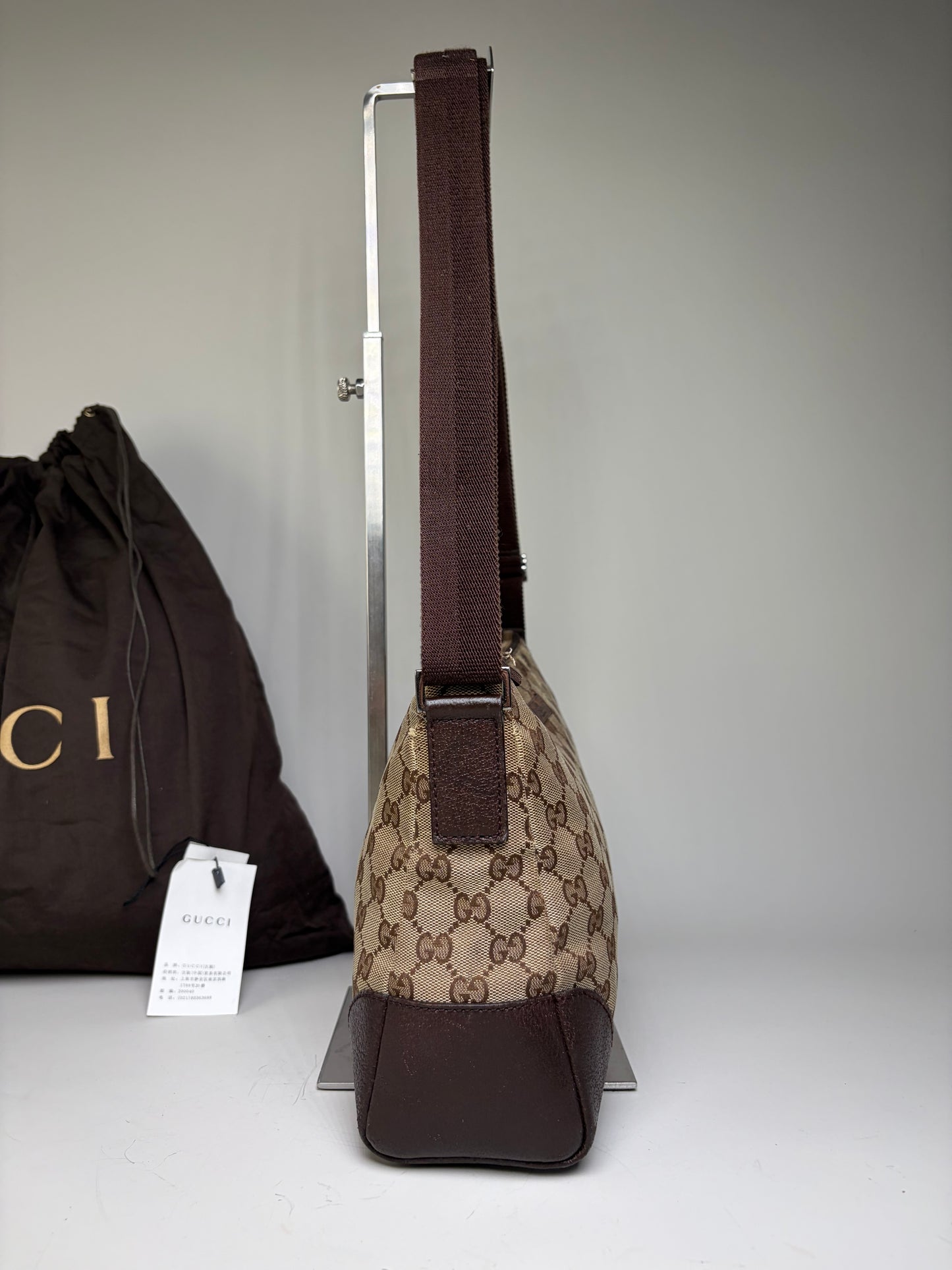 Vintage Gucci GG Supreme Flap Crossbody Bag Brown Beige