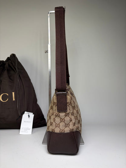 Vintage Gucci GG Supreme Flap Crossbody Bag Brown Beige