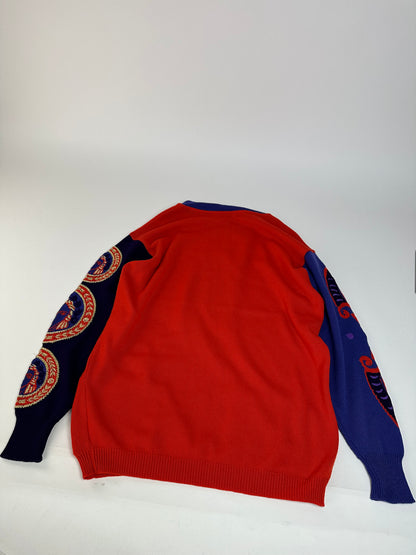 Vintage Gianni Versace Turtle Neck Sweater M Red Blue Black