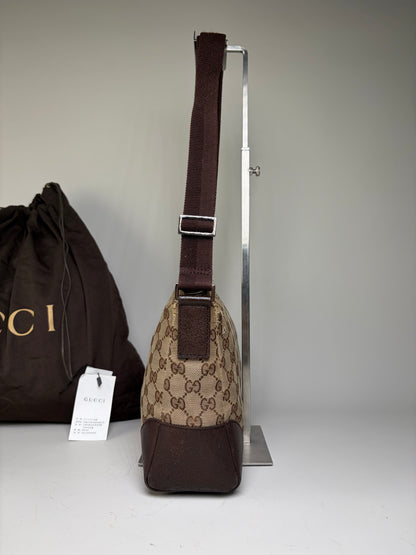 Vintage Gucci GG Supreme Flap Crossbody Bag Brown Beige