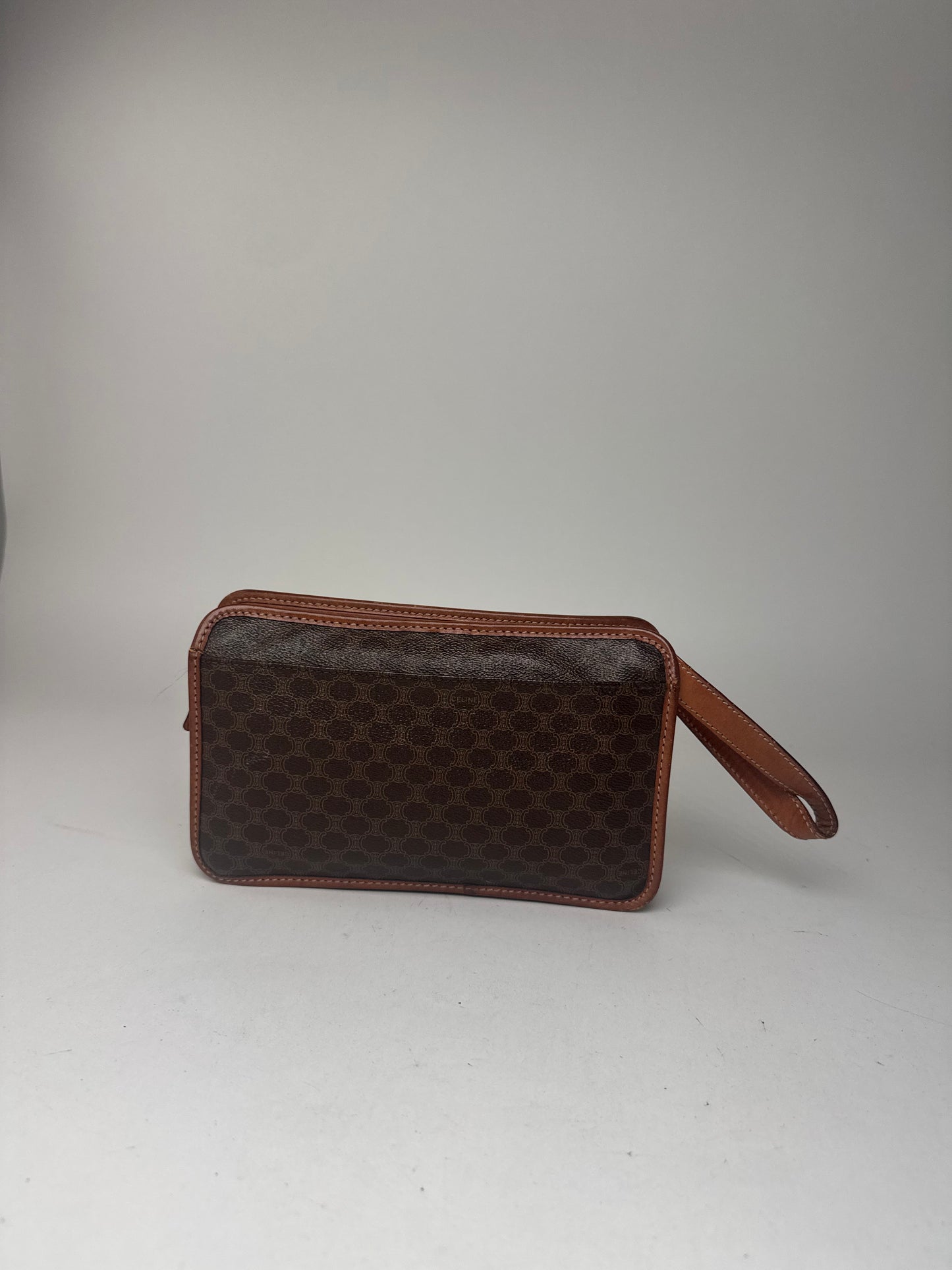 Pochette vintage en cuir monogramme Triomphe de Céline Paris marron