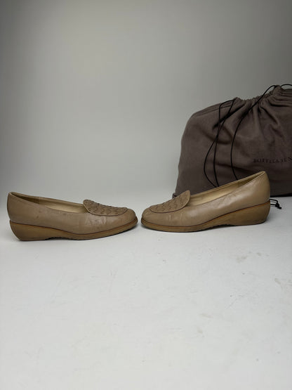 Vintage Bottega Veneta Leather Loafers Beige EU36.5 Woven