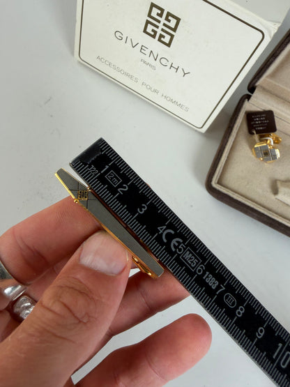 Vintage Givenchy Logo Cufflinks and Tie Clip Set Gold Silver