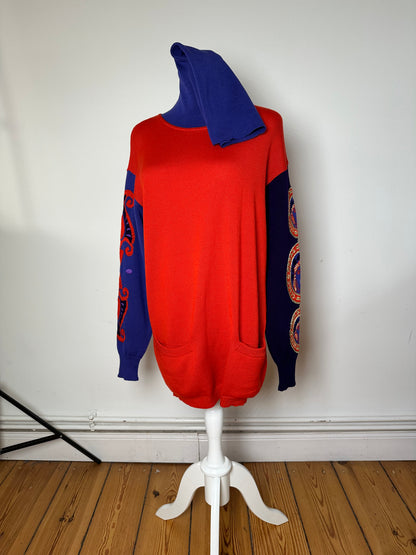 Vintage Gianni Versace Turtle Neck Sweater M Red Blue Black