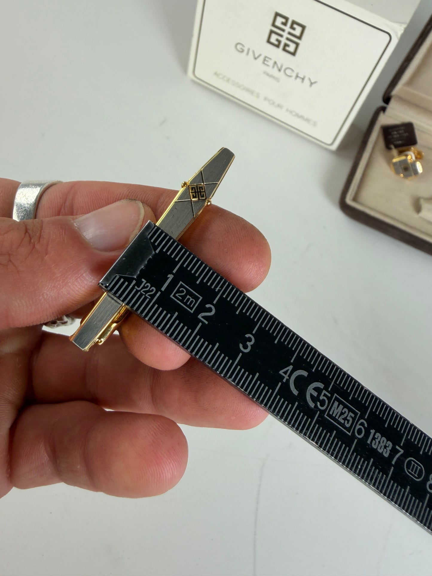 Vintage Givenchy Logo Cufflinks and Tie Clip Set Gold Silver