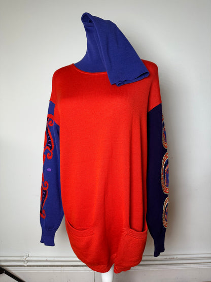 Vintage Gianni Versace Turtle Neck Sweater M Red Blue Black