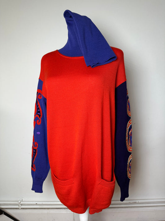 Vintage Gianni Versace Turtle Neck Sweater M Red Blue Black