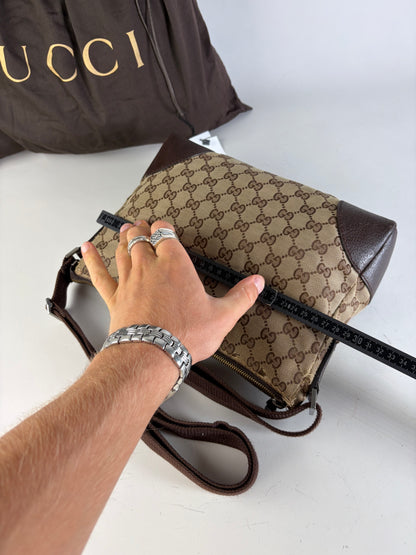 Vintage Gucci GG Supreme Flap Crossbody Bag Brown Beige