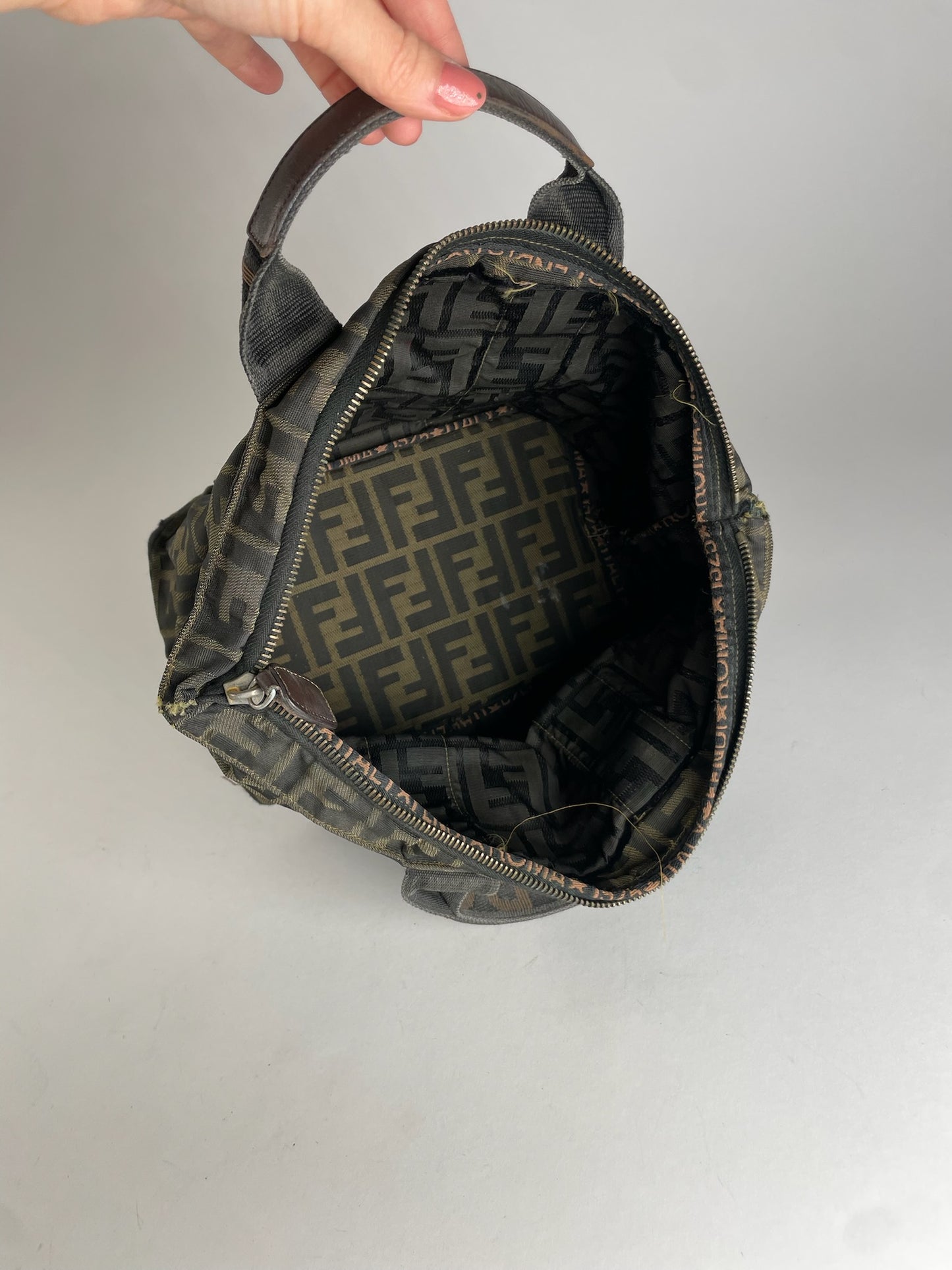 Vintage Fendi FF Monogram Zippy Handbag Browm