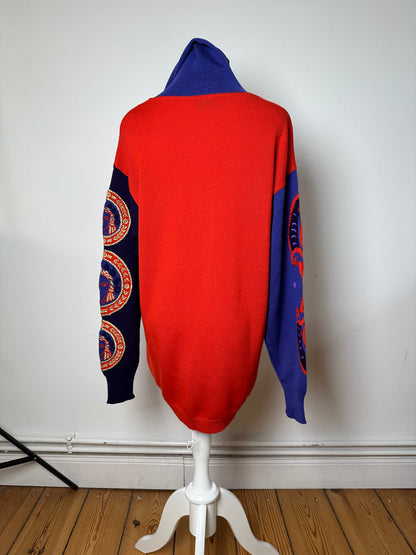 Vintage Gianni Versace Turtle Neck Sweater M Red Blue Black