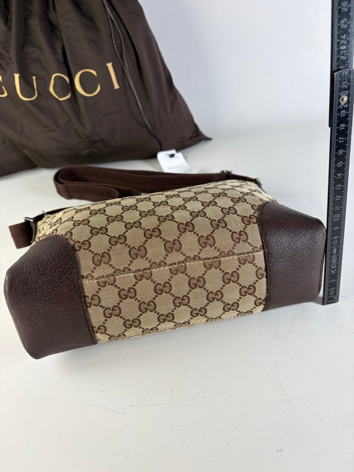 Vintage Gucci GG Supreme Flap Crossbody Bag Brown Beige