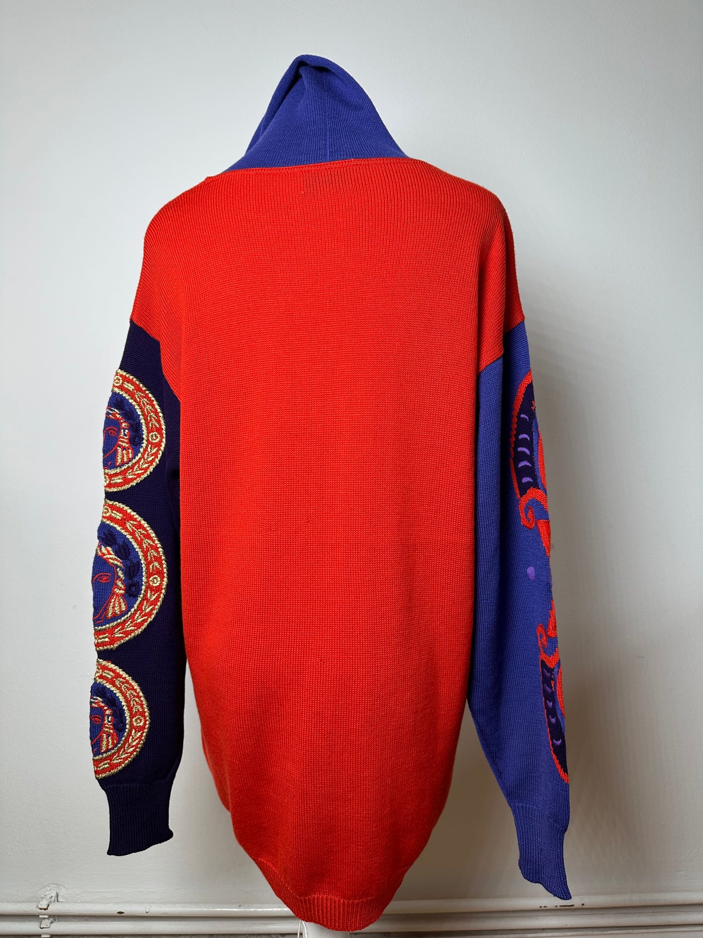 Vintage Gianni Versace Turtle Neck Sweater M Red Blue Black