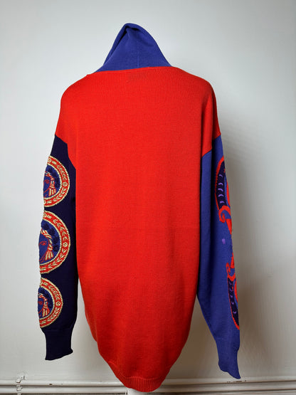 Vintage Gianni Versace Turtle Neck Sweater M Red Blue Black