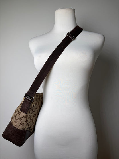 Vintage Gucci GG Supreme Flap Crossbody Bag Brown Beige