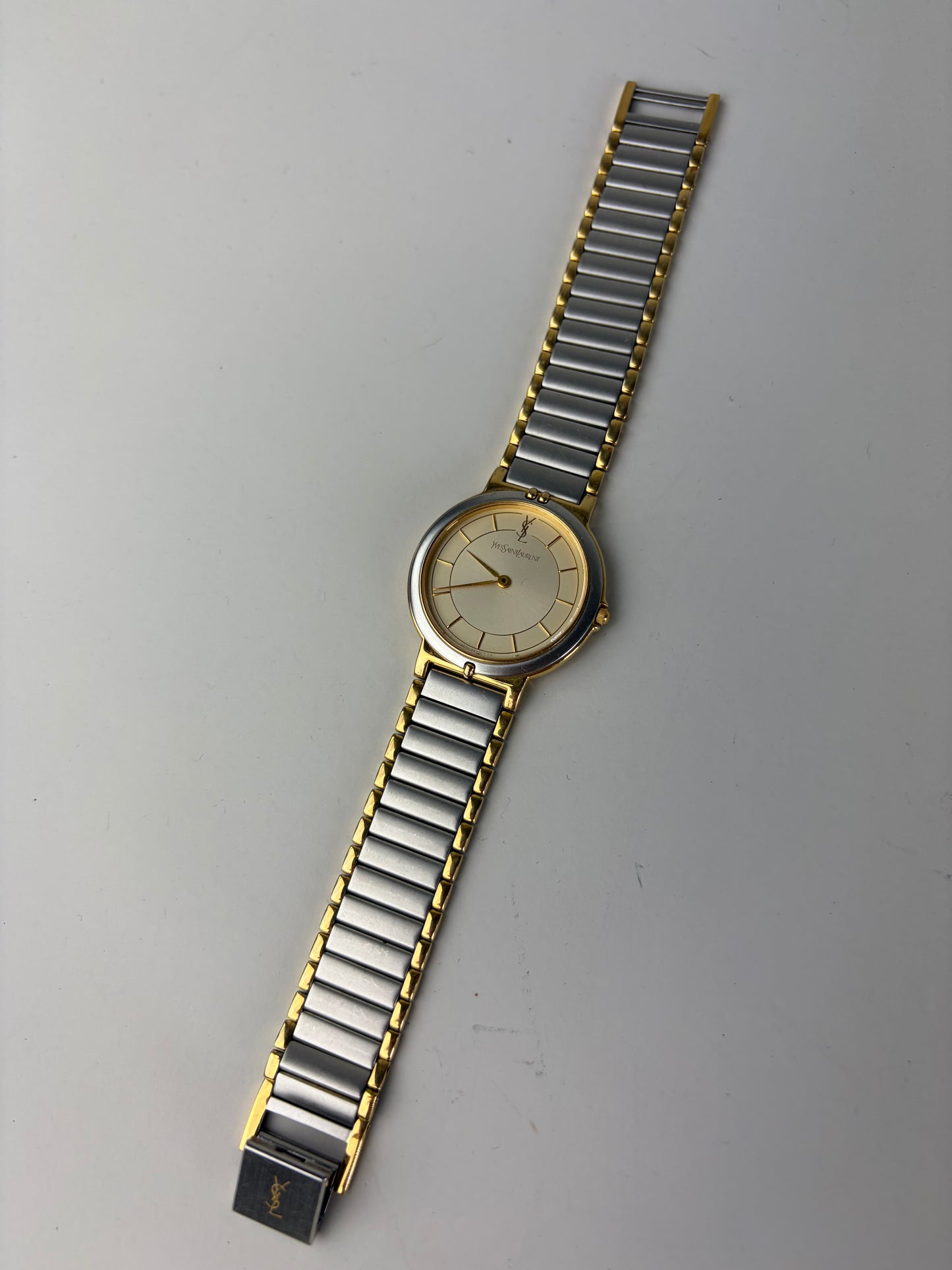 Vintage Yves Saint Laurent Quartz Bracelet Watch Gold Silver