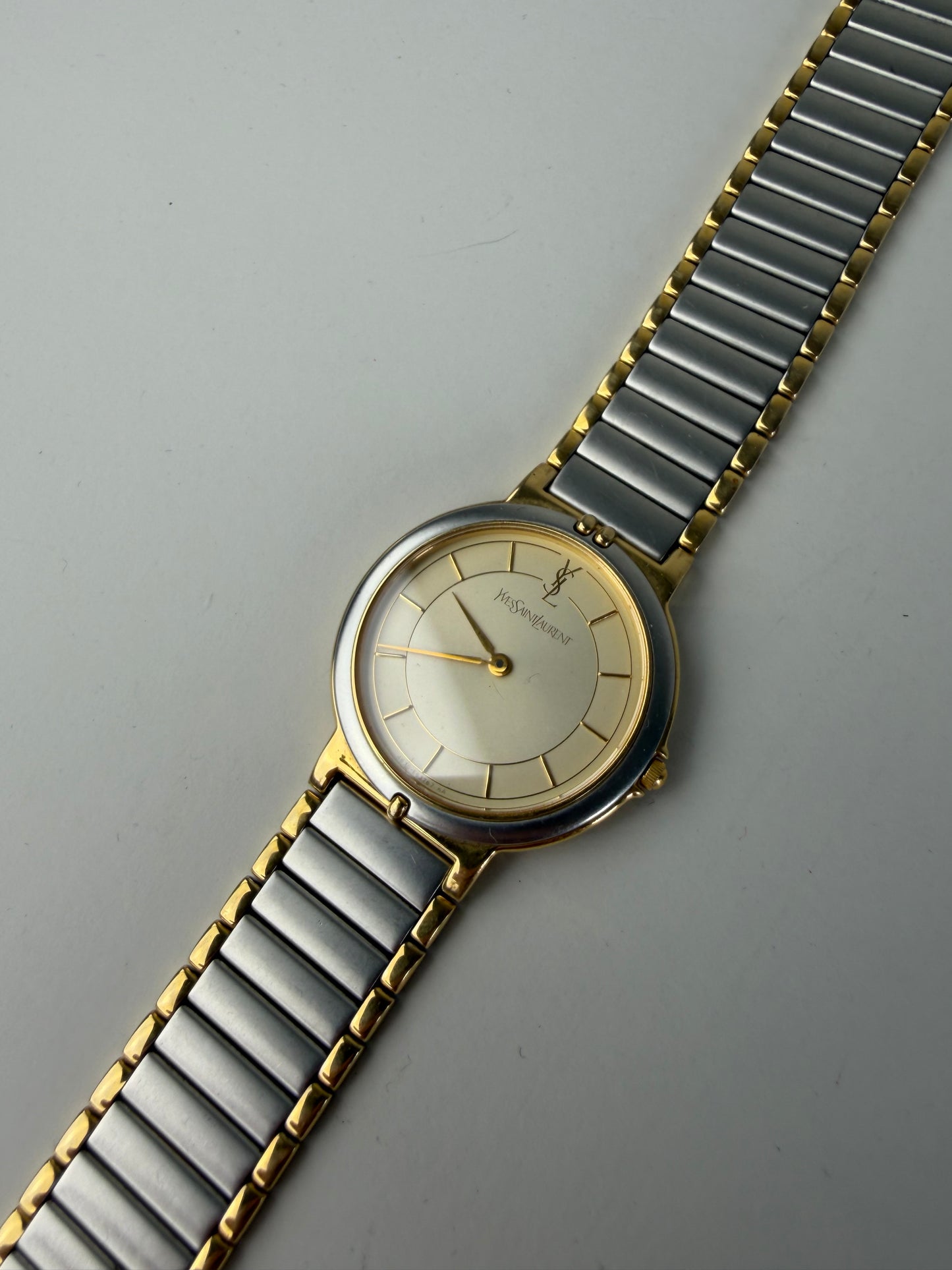 Vintage Yves Saint Laurent Quartz Bracelet Watch Gold Silver
