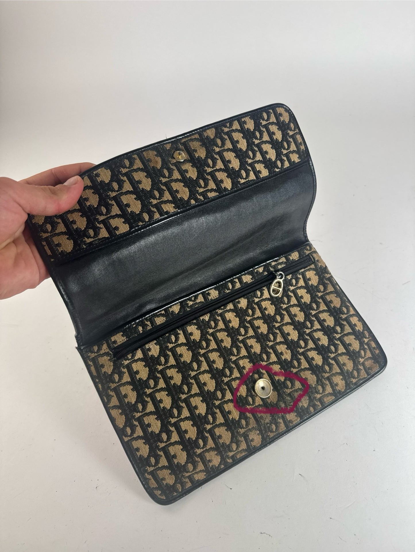 Pochette vintage Dior Oblique Monogram Beige Bleu Marine