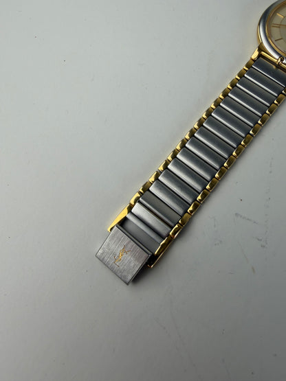 Vintage Yves Saint Laurent Quartz Bracelet Watch Gold Silver