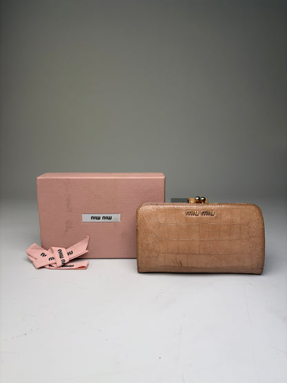 Vintage Miu Miu Cocco Lux Leather Wallet Beige Gold