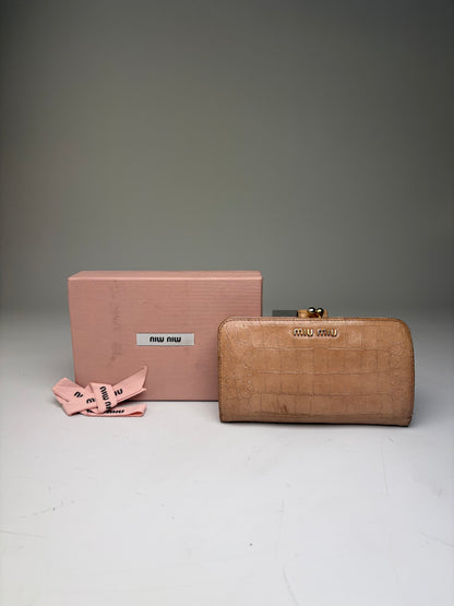 Vintage Miu Miu Cocco Lux Leather Wallet Beige Gold