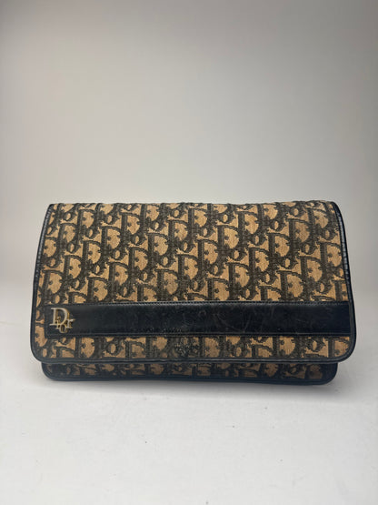 Pochette vintage Dior Oblique Monogram Beige Bleu Marine