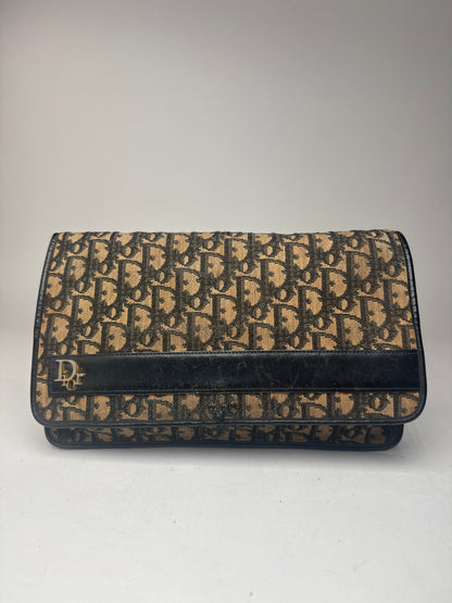 Pochette vintage Dior Oblique Monogram Beige Bleu Marine