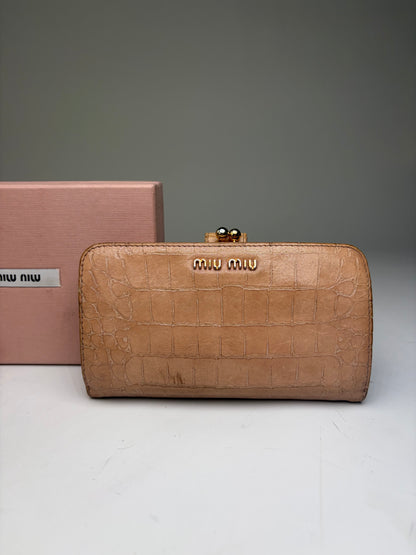 Vintage Miu Miu Cocco Lux Leather Wallet Beige Gold