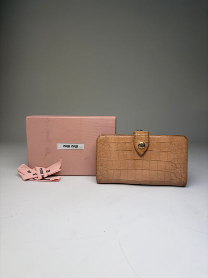 Vintage Miu Miu Cocco Lux Leather Wallet Beige Gold