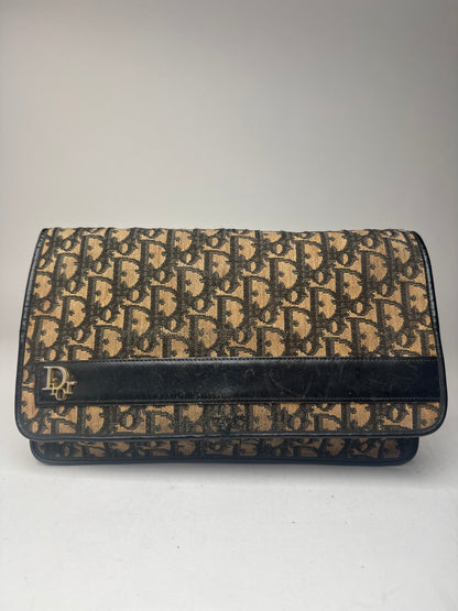 Pochette vintage Dior Oblique Monogram Beige Bleu Marine