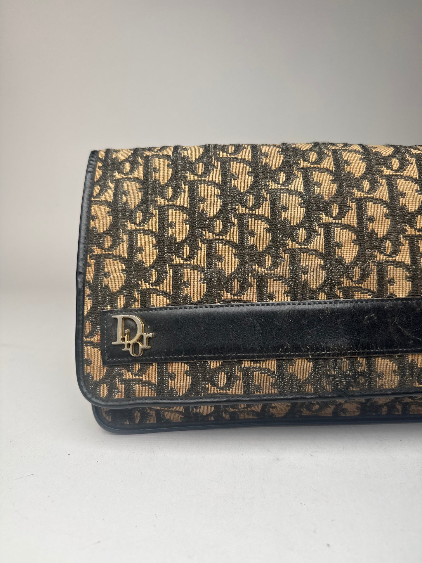 Pochette vintage Dior Oblique Monogram Beige Bleu Marine