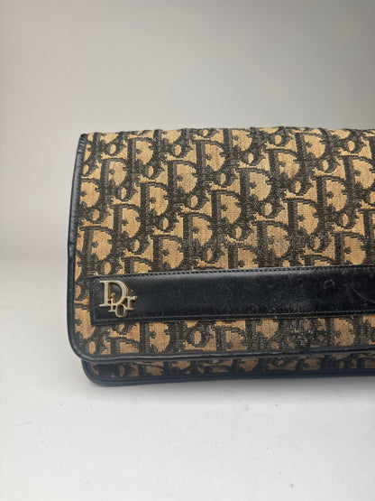 Pochette vintage Dior Oblique Monogram Beige Bleu Marine