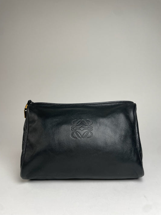 Vintage Loewe Madrid Leather Anagram Logo Clutch Black