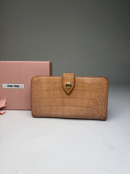 Vintage Miu Miu Cocco Lux Leather Wallet Beige Gold
