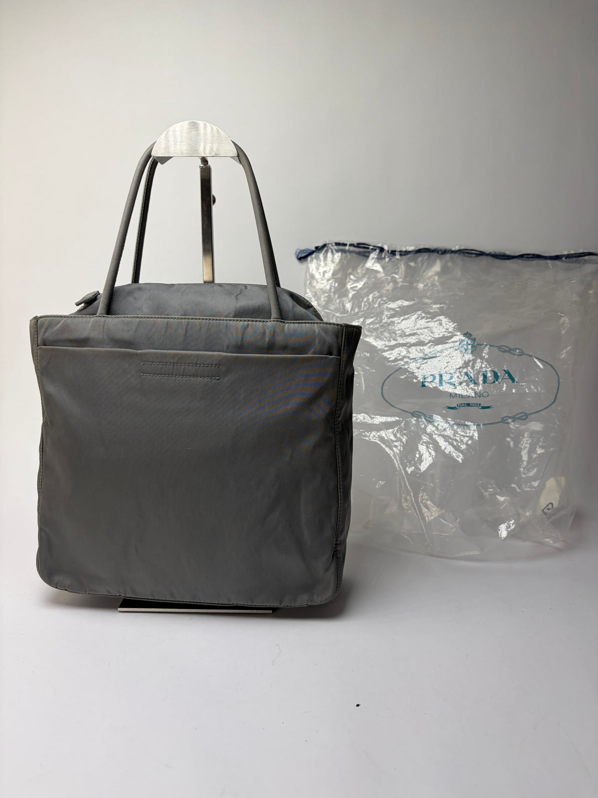 Vintage Prada Nylon Tote Grey Black