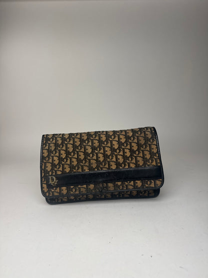 Pochette vintage Dior Oblique Monogram Beige Bleu Marine